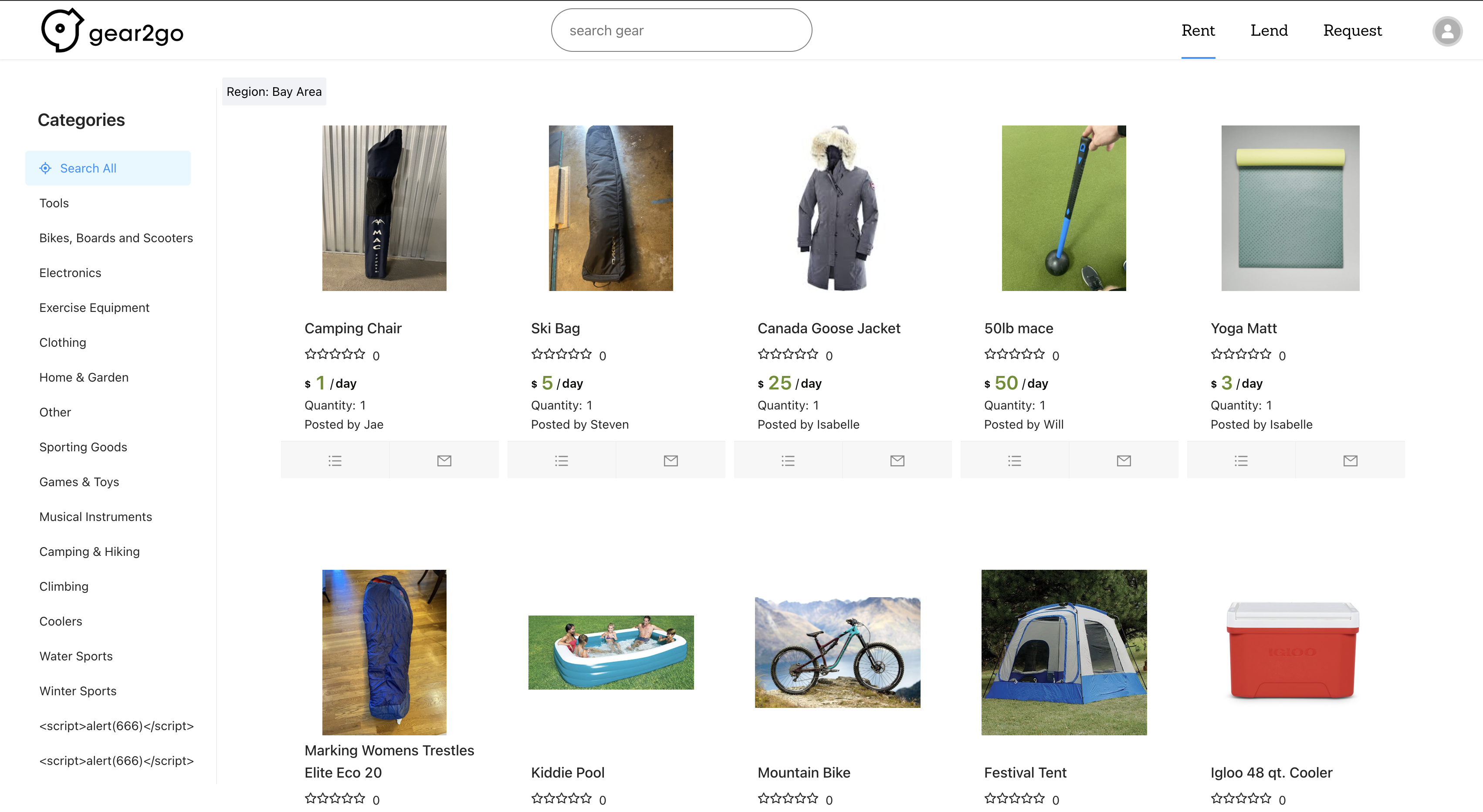 Bay Area Gear2Go browse page